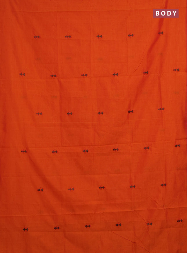 Orange & Coffee Brown Semi Silk Cotton Saree - Embroidery