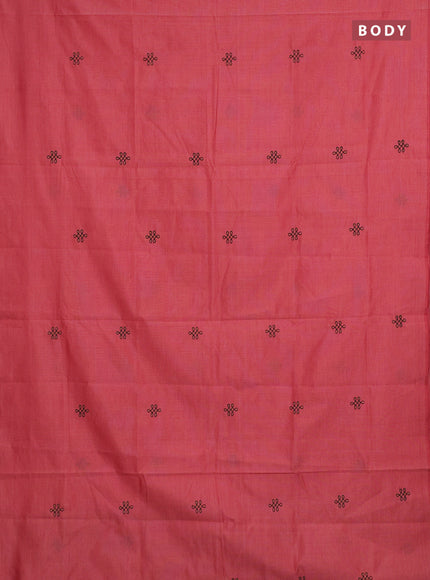 Peach Pink & Black Semi Silk Cotton Saree - Embroidery