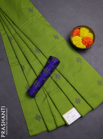 Teal Green & Blue Semi Silk Cotton Saree - Embroidery