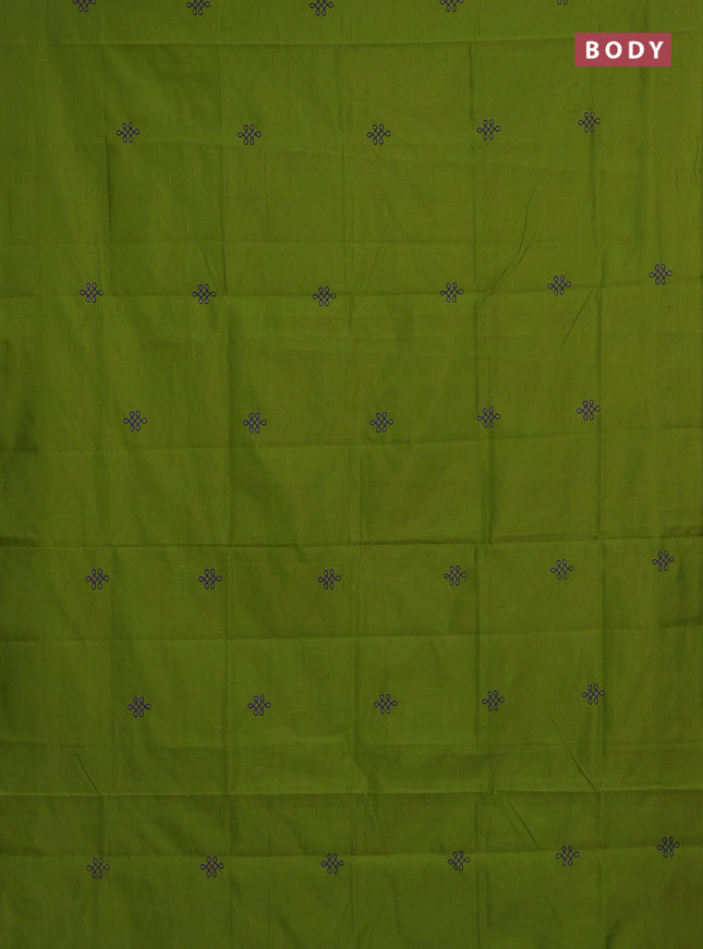 Teal Green & Blue Semi Silk Cotton Saree - Embroidery