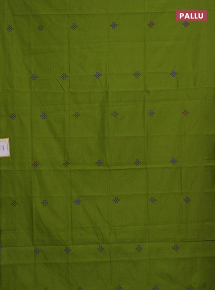 Teal Green & Blue Semi Silk Cotton Saree - Embroidery
