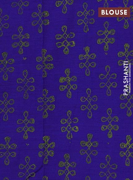 Teal Green & Blue Semi Silk Cotton Saree - Embroidery