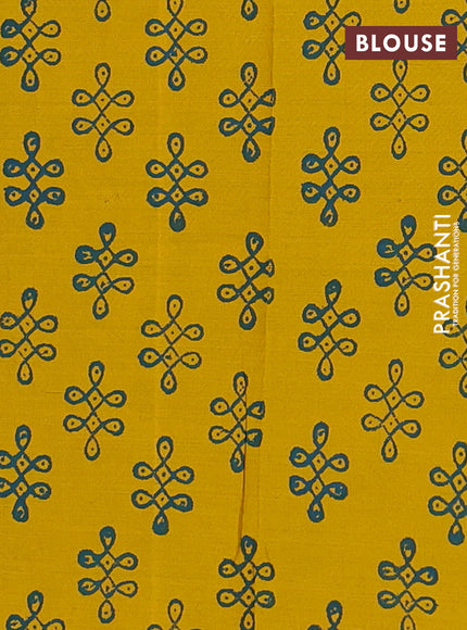 Teal Green & Mustard Yellow Semi Silk Cotton Saree - Embroidery
