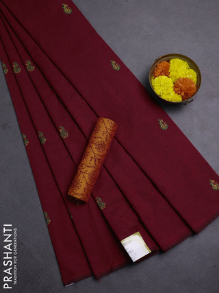 Maroon & Sunset Orange Semi Silk Cotton Saree - Embroidery