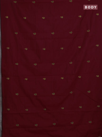Maroon & Sunset Orange Semi Silk Cotton Saree - Embroidery