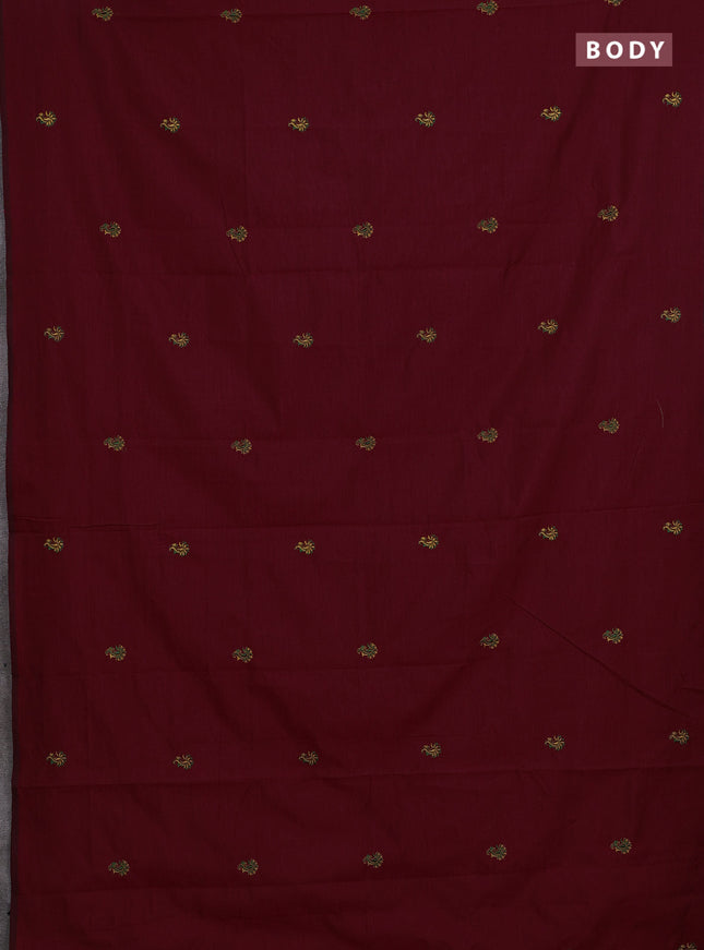 Maroon & Sunset Orange Semi Silk Cotton Saree - Embroidery