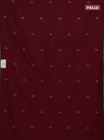 Maroon & Sunset Orange Semi Silk Cotton Saree - Embroidery