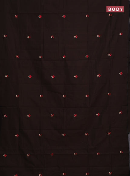 Coffee Brown & Beige Semi Silk Cotton Saree - Embroidery