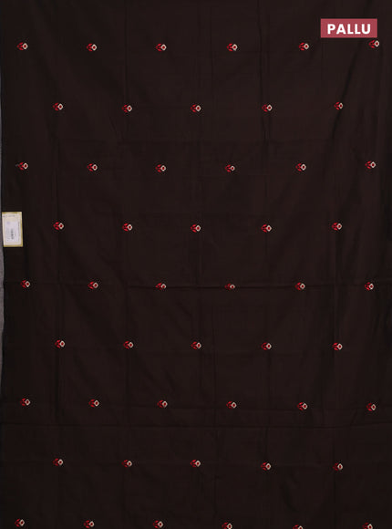 Coffee Brown & Beige Semi Silk Cotton Saree - Embroidery