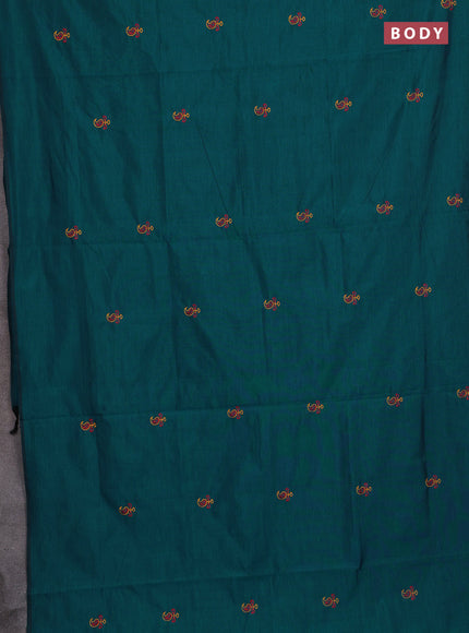 Teal Green & Mustard Yellow Semi Silk Cotton Saree - Embroidery