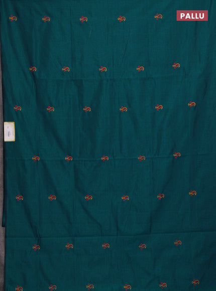 Teal Green & Mustard Yellow Semi Silk Cotton Saree - Embroidery
