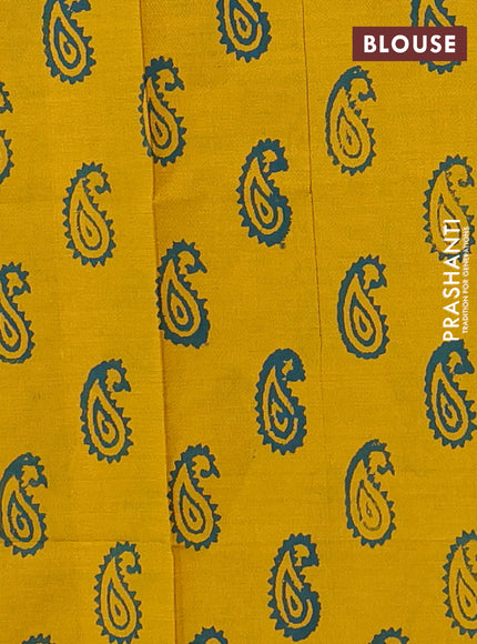 Teal Green & Mustard Yellow Semi Silk Cotton Saree - Embroidery