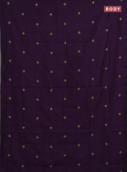 Purple & Green Semi Silk Cotton Saree - Embroidery