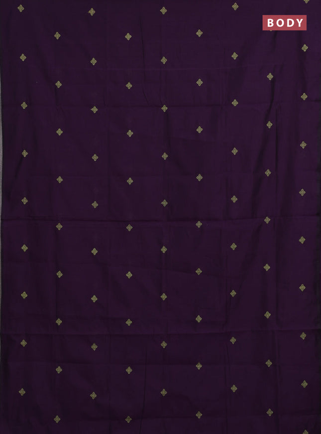 Purple & Green Semi Silk Cotton Saree - Embroidery