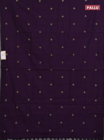 Purple & Green Semi Silk Cotton Saree - Embroidery