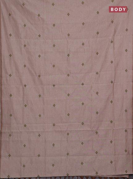 Beige & Purple Semi Silk Cotton Saree - Embroidery