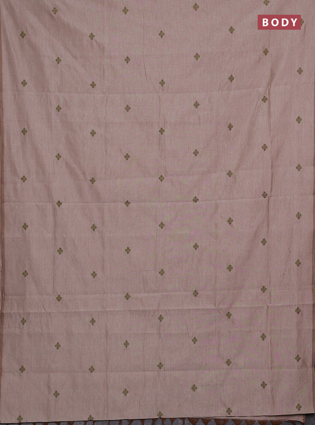 Beige & Purple Semi Silk Cotton Saree - Embroidery