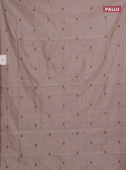 Beige & Purple Semi Silk Cotton Saree - Embroidery
