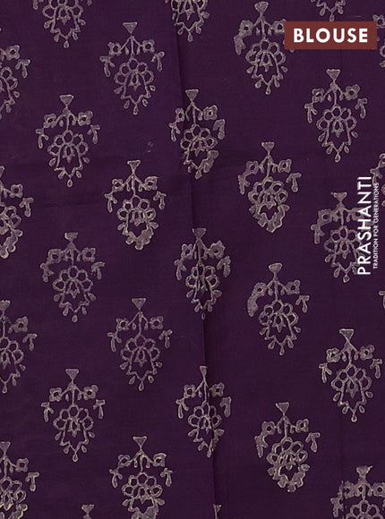 Beige & Purple Semi Silk Cotton Saree - Embroidery