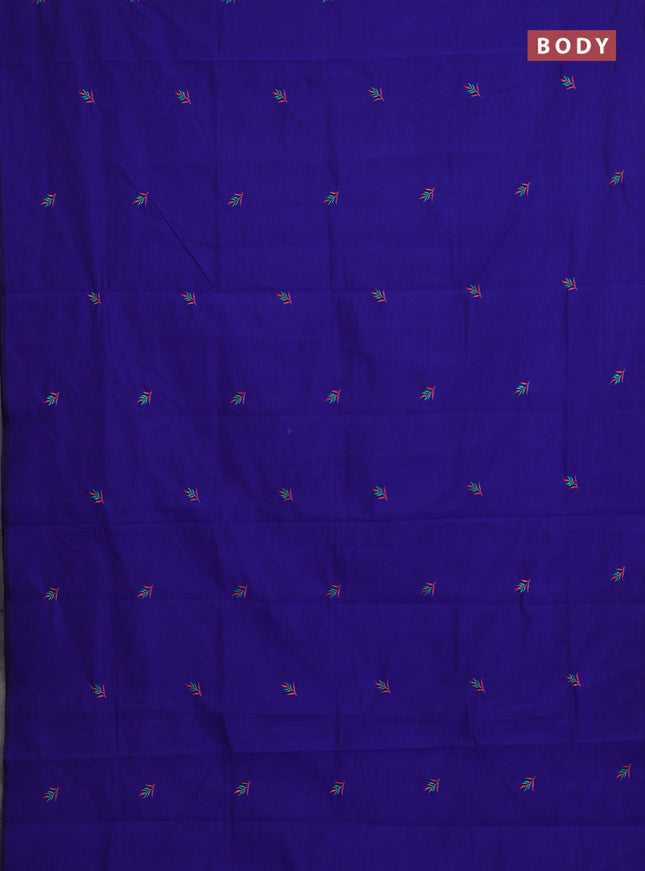 Blue & Teal Green Semi Silk Cotton Saree - Embroidery