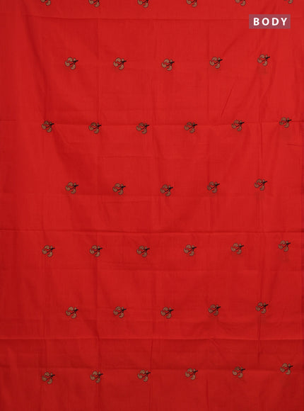 Orange & Beige Semi Silk Cotton Saree - Embroidery