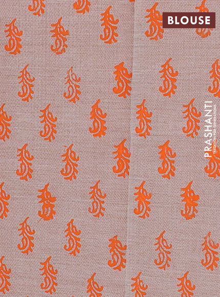 Orange & Beige Semi Silk Cotton Saree - Embroidery