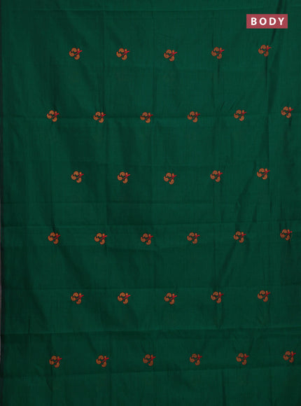 Green & Mustard Yellow Semi Silk Cotton Saree - Embroidery