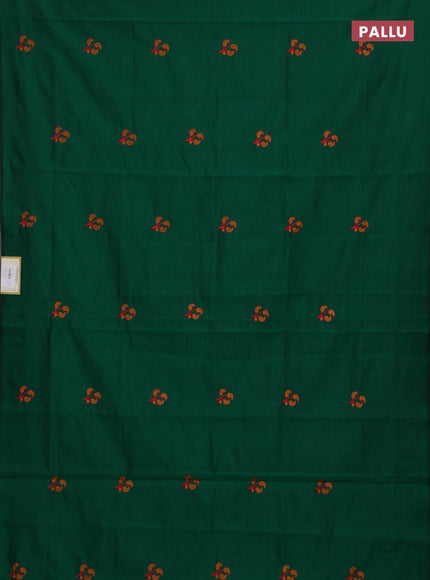 Green & Mustard Yellow Semi Silk Cotton Saree - Embroidery