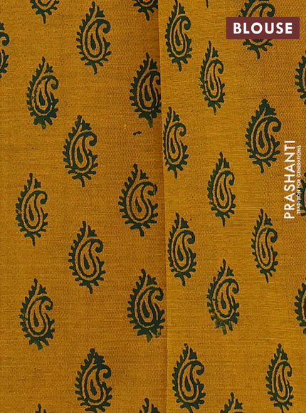 Green & Mustard Yellow Semi Silk Cotton Saree - Embroidery