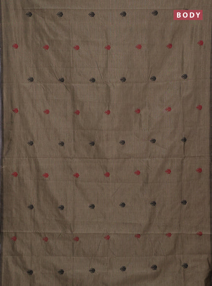 Chiku & Maroon Semi Silk Cotton Saree - Embroidery