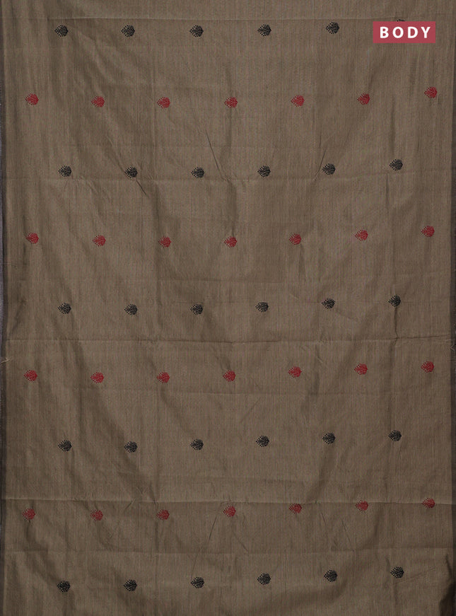 Chiku & Maroon Semi Silk Cotton Saree - Embroidery