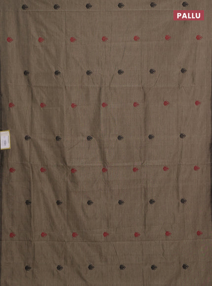 Chiku & Maroon Semi Silk Cotton Saree - Embroidery