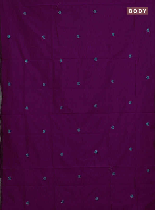 Magenta Pink & Teal Blue Semi Silk Cotton Saree - Embroidery