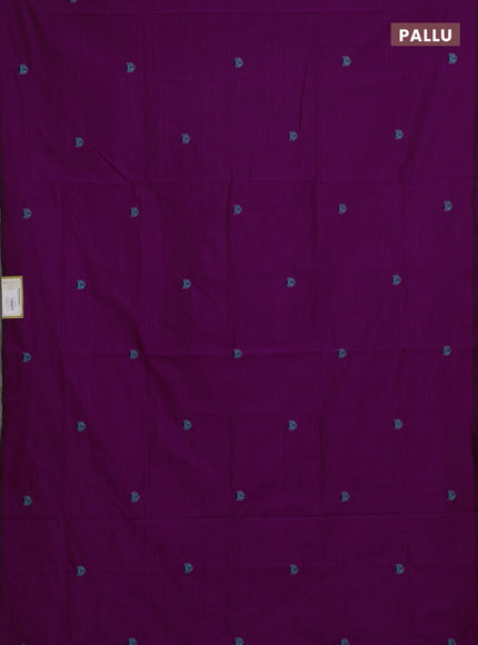 Magenta Pink & Teal Blue Semi Silk Cotton Saree - Embroidery
