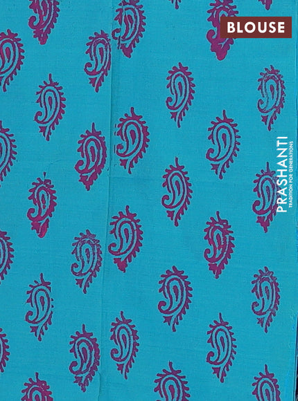 Magenta Pink & Teal Blue Semi Silk Cotton Saree - Embroidery