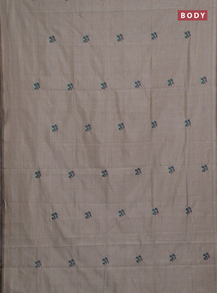 Beige & Purple Semi Silk Cotton Saree - Embroidery