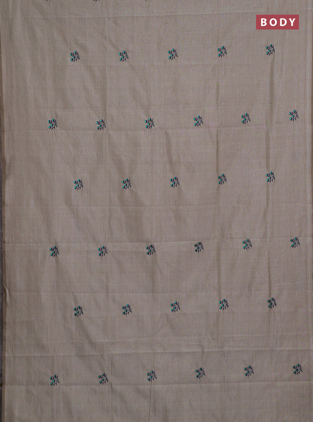 Beige & Purple Semi Silk Cotton Saree - Embroidery