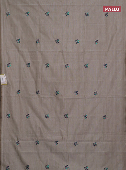 Beige & Purple Semi Silk Cotton Saree - Embroidery