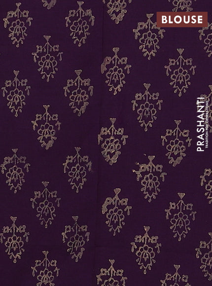 Beige & Purple Semi Silk Cotton Saree - Embroidery