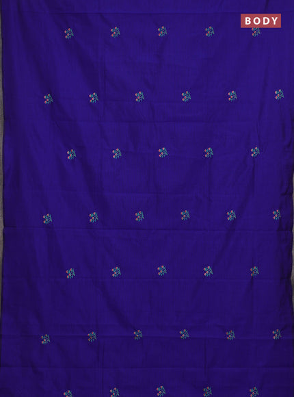 Blue & Teal Green Semi Silk Cotton Saree - Embroidery
