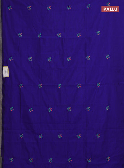 Blue & Teal Green Semi Silk Cotton Saree - Embroidery