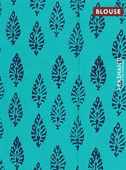 Blue & Teal Green Semi Silk Cotton Saree - Embroidery