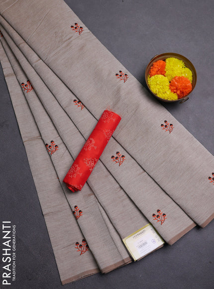 Beige & Orange Semi Silk Cotton Saree - Embroidery