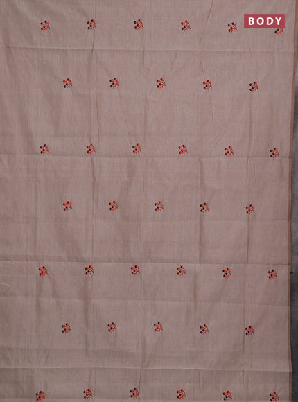 Beige & Orange Semi Silk Cotton Saree - Embroidery