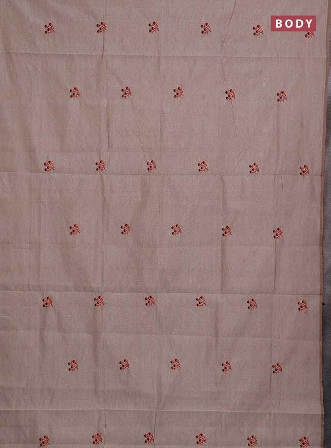 Beige & Orange Semi Silk Cotton Saree - Embroidery