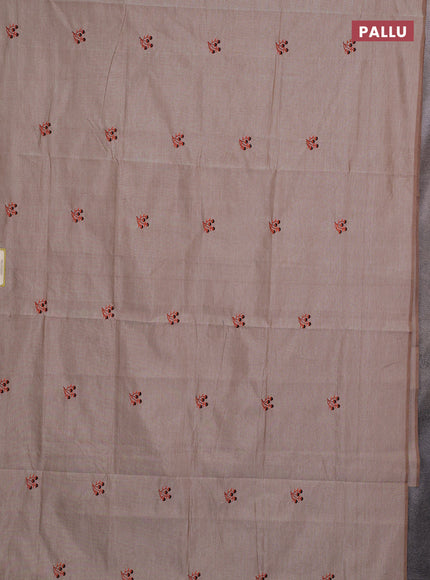 Beige & Orange Semi Silk Cotton Saree - Embroidery