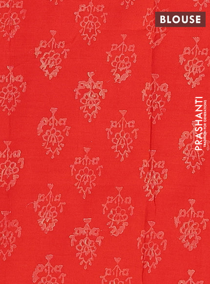 Beige & Orange Semi Silk Cotton Saree - Embroidery