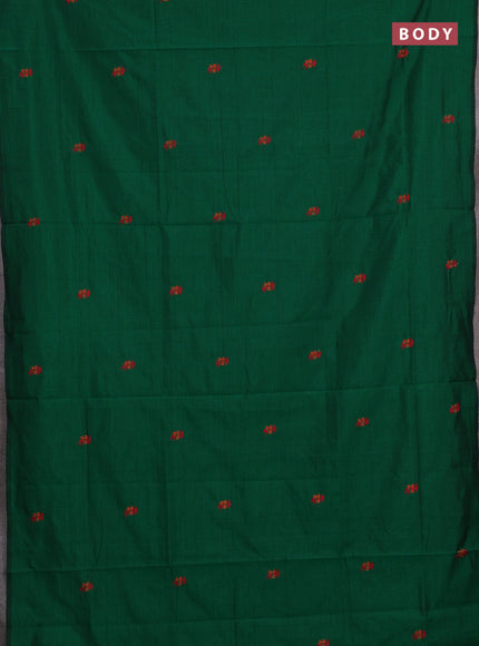Green & Mustard Yellow Semi Silk Cotton Saree - Embroidery