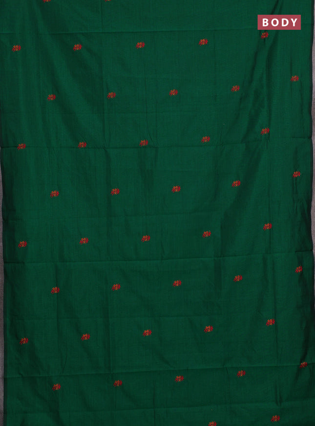 Green & Mustard Yellow Semi Silk Cotton Saree - Embroidery
