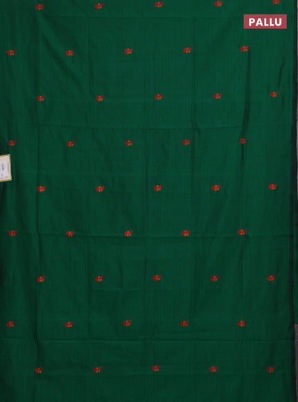 Green & Mustard Yellow Semi Silk Cotton Saree - Embroidery